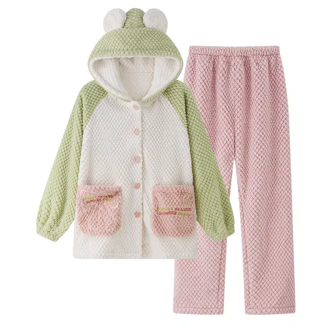 欧诗帛 加厚休闲亲肤简约长袖长裤家居服睡衣套装 女款 图片色