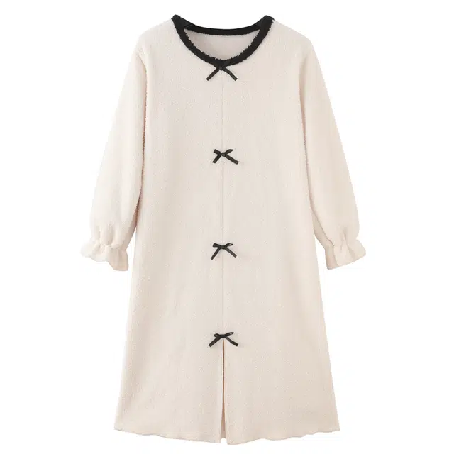 俞兆林 简约小清新加厚保暖长袖家居服睡裙 女款 杏色