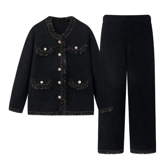 宫蝶 蓄温保暖甜美温柔小香风可外穿长袖开衫睡衣套装 女款