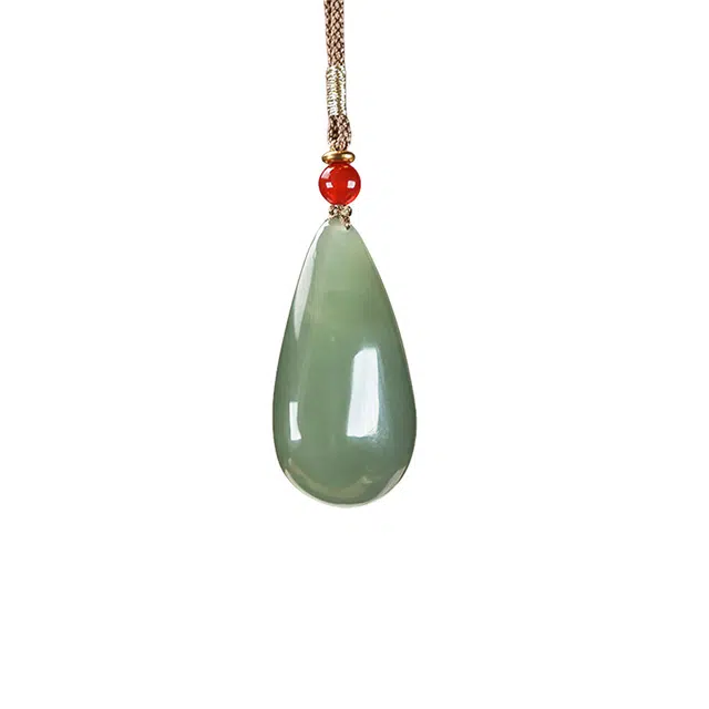 舒杰 油润湖水绿水滴平安牌吊坠 和田玉 青白玉 男女同款情侣款