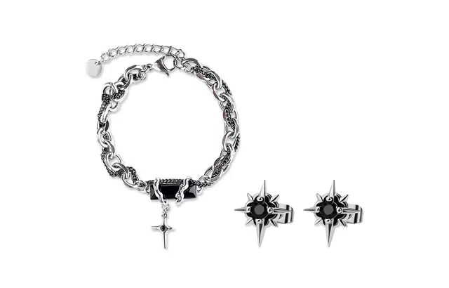 尚银福 十字星芒系列 冷淡风小众高级感 简约时尚气质嘻哈潮酷十字星芒流苏拼接套装 合金 手链 男女同款情侣款