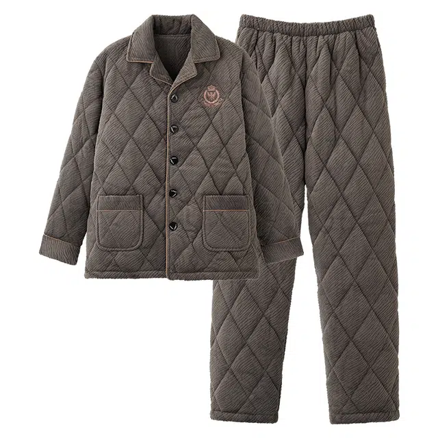 莫代尔 细腻舒适简约蓄热保暖亲肤储温家居服长袖长裤睡衣套装 男款 橄榄棕色