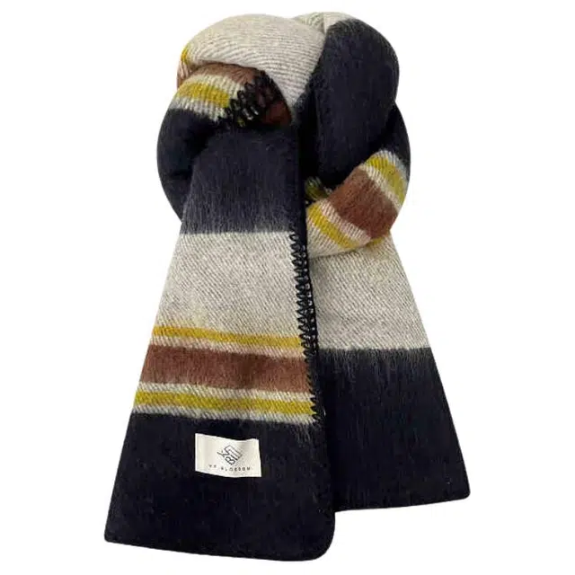 木林森 法式横格子高级感 秋冬季氛围感保暖休闲简约百搭 马海毛 绒线围巾 男女同款情侣款