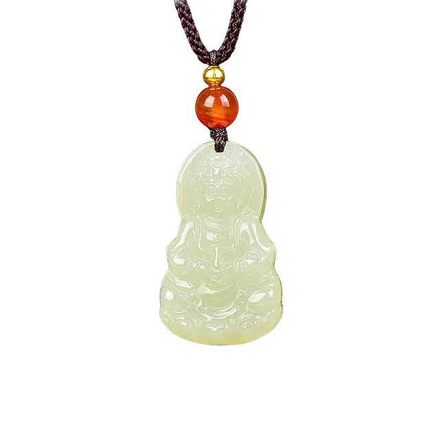 舒杰 复古民族风观音男式项链 和田玉 青白玉 男款