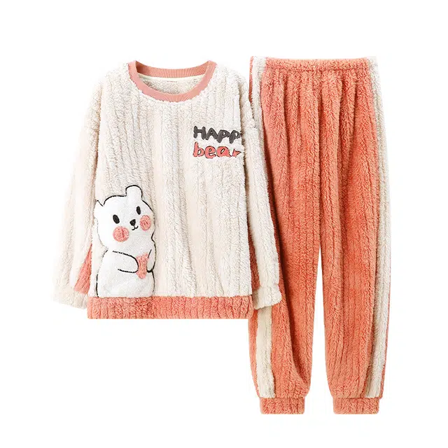 欧诗帛 卡通圆领加绒加厚长袖上衣家居服长裤睡衣套装 女款 图片色