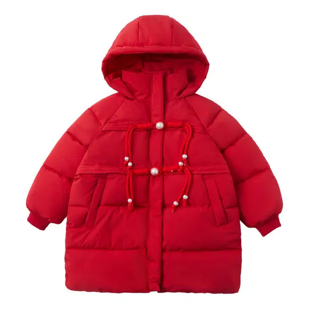 木木兔 连帽洋气纯色长袖棉衣 红色 中小童