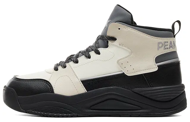 匹克 时尚舒适 减震防滑 高帮 生活休闲鞋 男款 米黄黑色