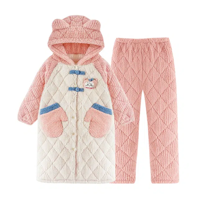 欧诗帛 加厚舒适透气亲肤睡衣套装 女款 粉色