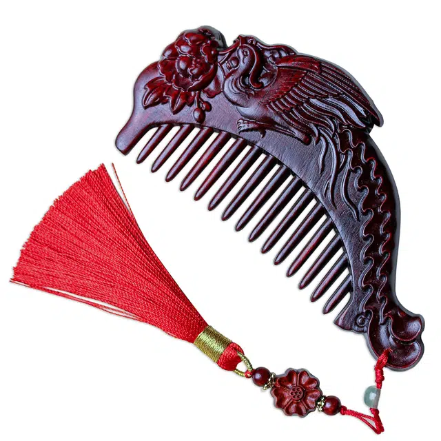 仙友 国潮新中式高级凤凰海豚文玩工艺品 紫檀属 梳子 男女同款情侣款