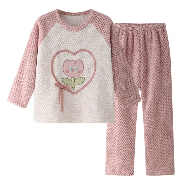 欧诗帛 家居服圆领插肩袖长袖休闲长裤睡衣套装 女款 图片色