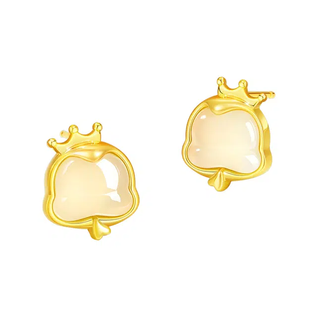 中国黄金 珍·尚银 玉面蛇宝新中式生肖 时来好运简约可爱福气满满国潮小众设计感 轻奢 和田玉耳钉 青玉 女款