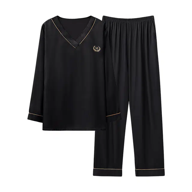 莫代尔 冰丝长袖长裤柔软质地亲肤细腻潮流高级感丝绸睡衣套装 男款 图片色