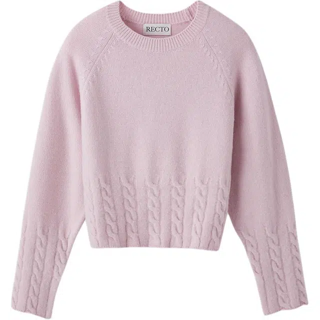 RECTO FW24 BRUSHED CABLE ACCENT KNIT TOP WHITENED PINK