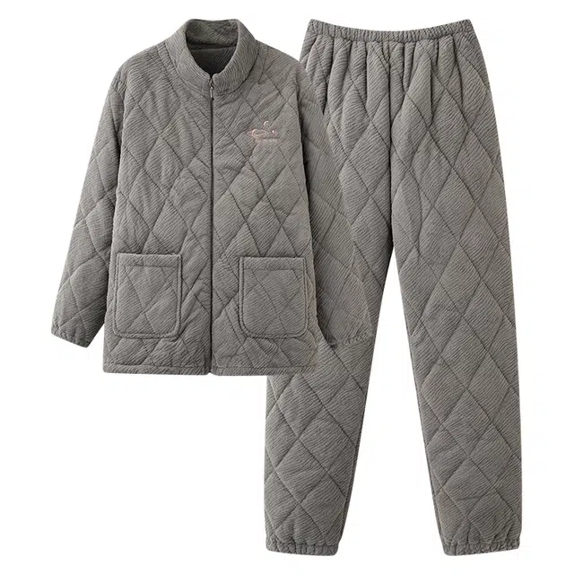 莫代尔 时尚长袖长裤保暖储温细腻蓄热加厚不臃肿家居服可外穿睡衣套装 男款 灰色