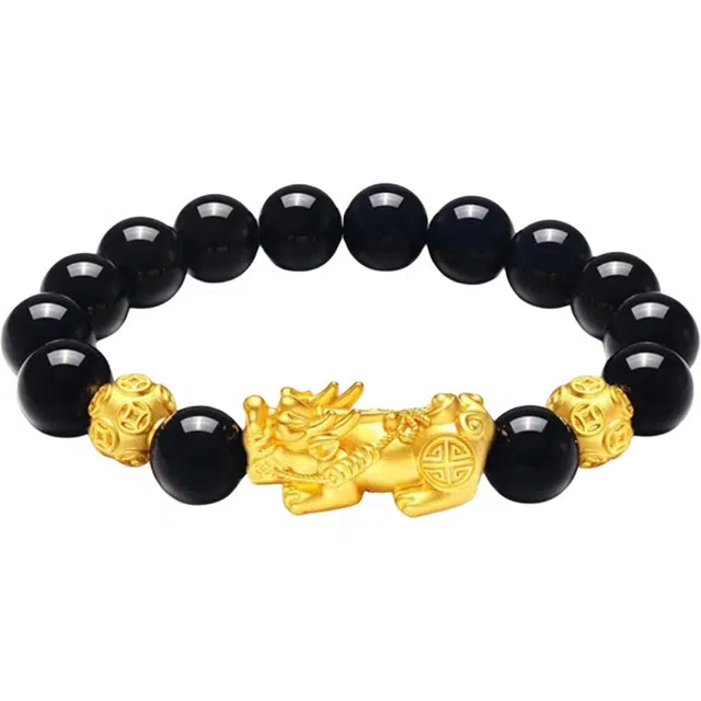 银千惠 纳财貔貅串珠链 本命年招财貔貅新中式国潮一对复古吞金瑞兽转运珠文玩平安小众好运 黑曜石 手串 男女同款情侣款