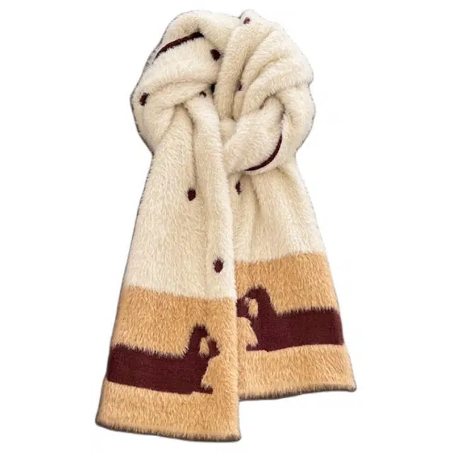 木林森 可爱腊肠狗双面秋冬季保暖百搭波点软糯 绒线围巾 男女同款情侣款