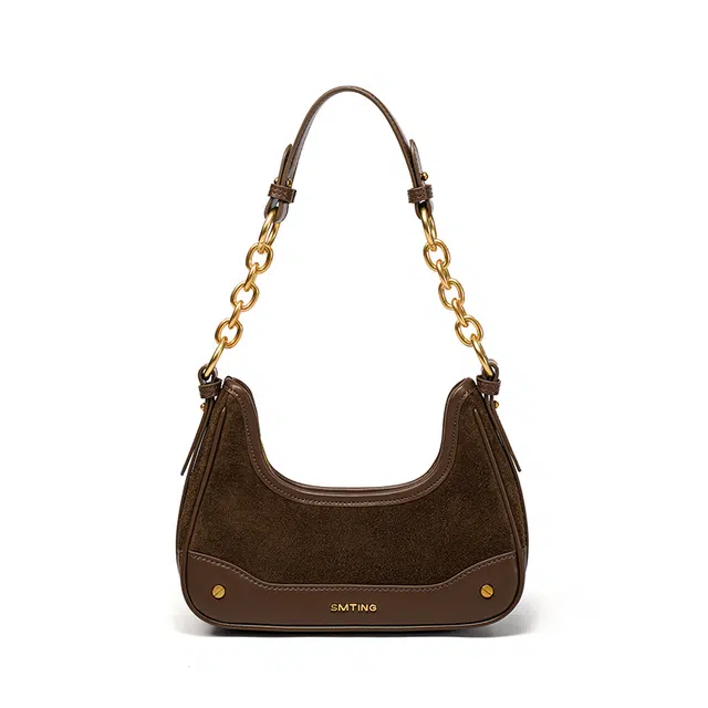 西木汀 魅力磁场 小众品牌腋下包手提链条包 高级感牛皮 月牙包斜挎单肩包 小号 女款 秋冬棕