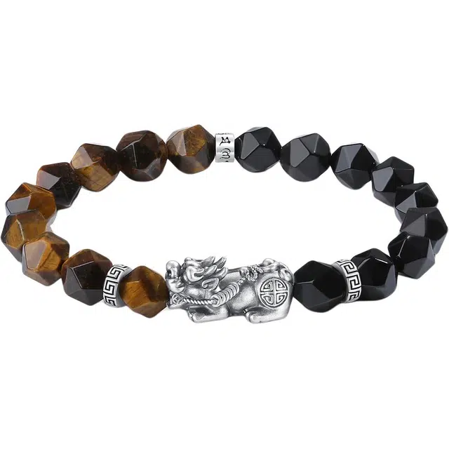 银千惠 聚财貔貅 国潮霸气复古吞金兽龙年本命年平安招财纳福新中式小众设计转运珠文玩绕指柔佛珠念珠手饰 好运 黑曜石 手串 男款