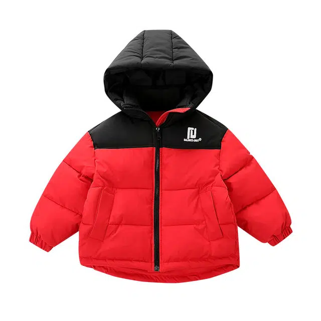 木木兔 时尚洋气连帽拼色字母印花长袖棉衣 红色 中小童