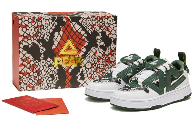 匹克 态极文化鞋 国创系列 柳仙 王锦蛇配色 配套礼盒红包 蛇纹插画 减震防滑耐磨增高回弹 低帮 板鞋 男款 大白蕨绿