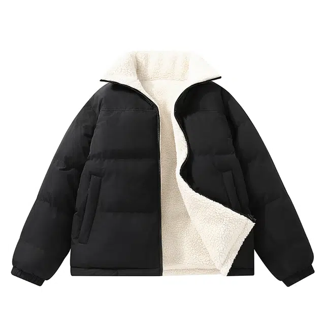 吾皇猫 羊羔绒双面穿美式复古高级感宽松加厚保暖面包服字母加绒棉服 男女同款
