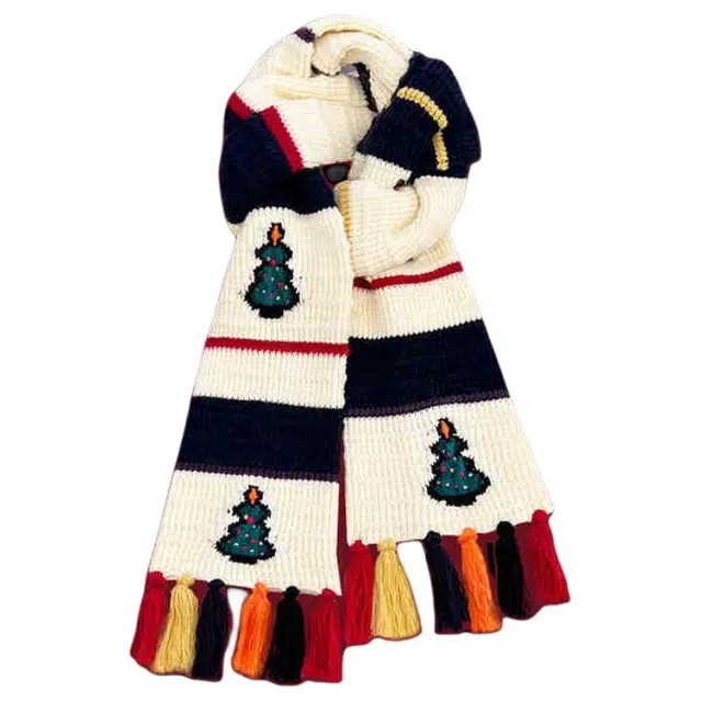 木林森 笑脸流苏秋冬季保暖 休闲简约百搭撞色条纹 毛线 绒线围巾 男女同款情侣款