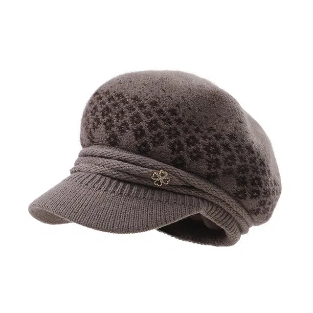 俞兆林 中年妈妈帽子女冬季加绒保暖针织毛线帽冬天中老年人奶奶姥姥老人冬天防寒棉帽 兔毛 鸭舌帽 女款