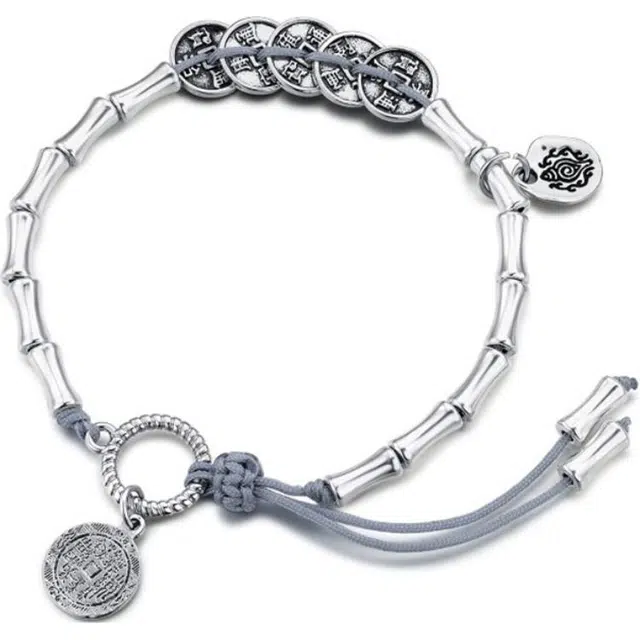 银千惠 古风铜钱 新中式国潮招财进宝钱币国风竹报平安节节高上岸平安转运小众叠戴可调节首饰 好运 五帝钱 手链 男女同款情侣款