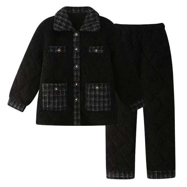 欧诗帛 加绒加厚保暖长袖上衣家居服长裤睡衣套装 女款 图片色