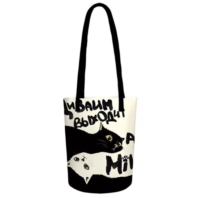 奥松 家用家居夹心小猫 绒面科技布 单肩包 男女同款情侣款 黑白