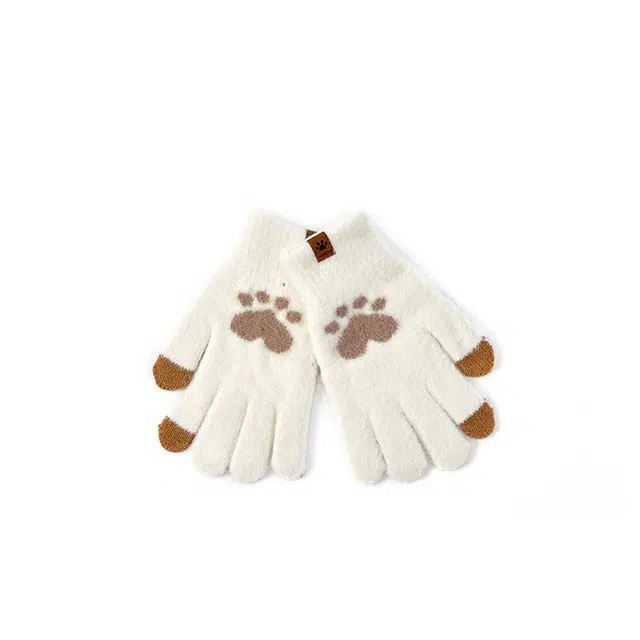 浪莎 冬季女生学生可爱加绒加厚骑车保暖防寒触屏毛线猫爪手套 腈纶 绒线手套 女款