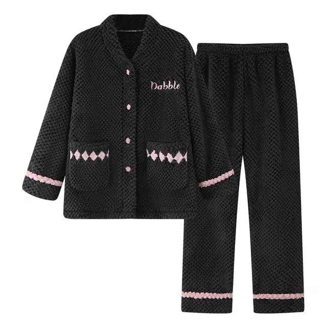 欧诗帛 纯色大码时尚休闲长裤睡衣套装 女款 图片色