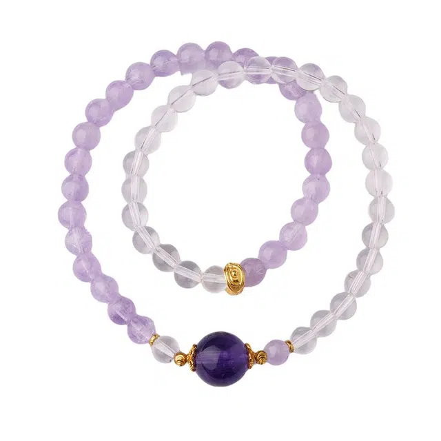 布达拉宫 原创设计时来好运四季发财事业有成紫色白色珠子多圈叠戴串珠 水晶 手串 男女同款情侣款