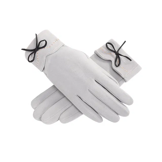 俞兆林 骑车保暖女冬天户外骑行可触屏学生韩版蝴蝶结骑电动车防寒 加绒 手套 女款