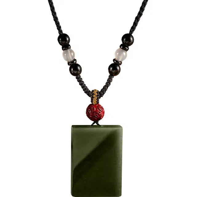 银千惠 新中式岁岁平安无事牌吊坠 国潮高级感轻奢诸事顺利平安纳福 小众设计通勤百搭颈链 好运 项链 青玉 男款