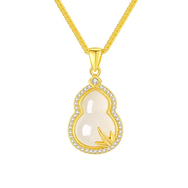 周大生 竹报福禄纯银镶玉葫芦套链小众新中式国风国潮竹叶节节高升上岸锁骨链通勤百搭贵气感表白纪念日生日好礼#好运 玉髓 项链 女款