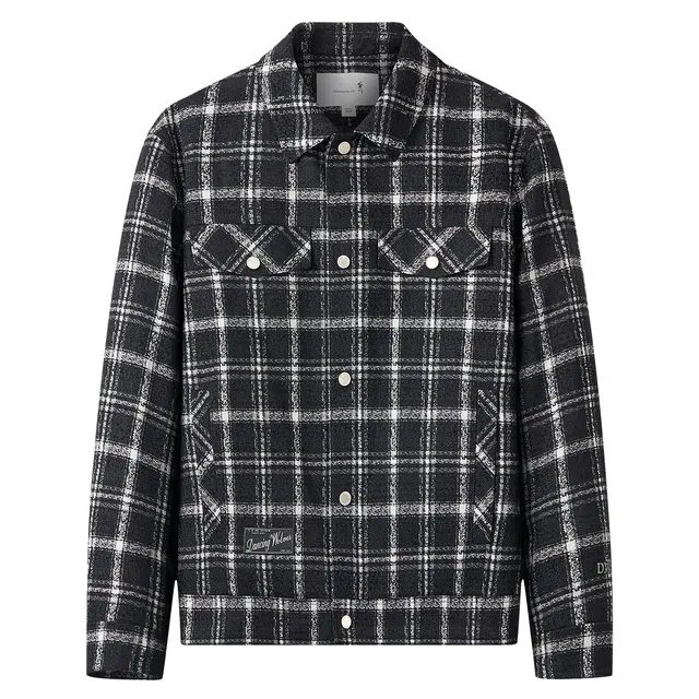 与狼共舞 百搭保暖翻领格纹夹克外套 男款 黑色