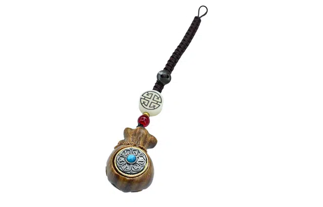 天纵 本命年福气满满好运文玩  实木雕刻 时来运转招财福袋钥匙扣 绿檀 把件 男女同款情侣款