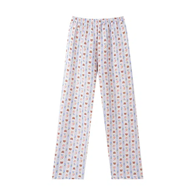 莫代尔 时尚韩版卡通条纹满印亲肤柔软舒适可外穿家居裤睡裤 女款 杏色