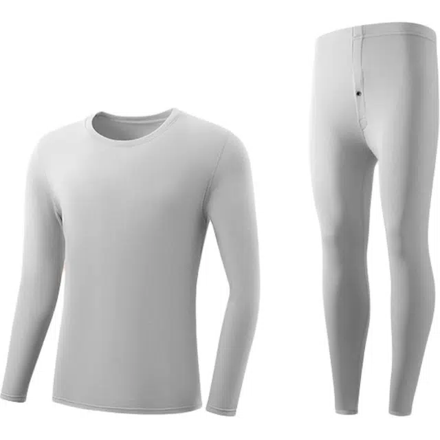 北极绒 发热纯色简约长袖蓄温保暖套装 男款