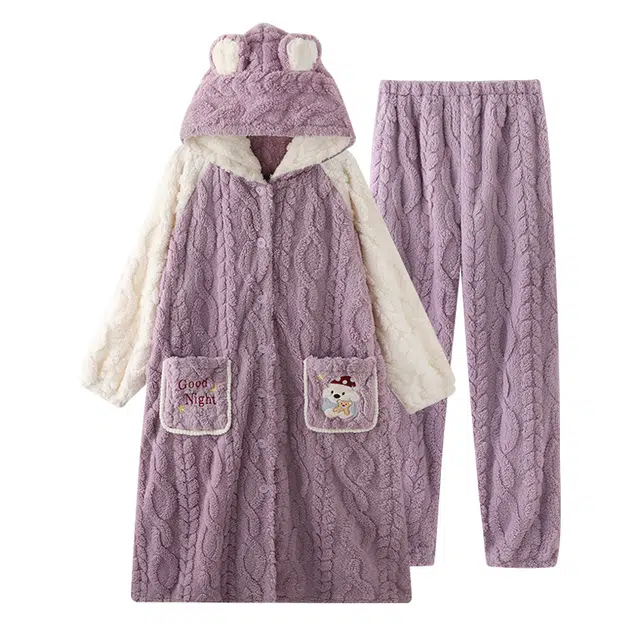 欧诗帛 甜美加厚休闲舒适长袖长裤睡衣套装 女款 紫色