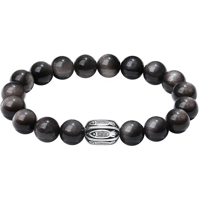 银千惠 新中式上岸锦鲤串珠链 国潮学业上岸一研为定转运手链 小众转运珠平安纳福绕指文玩念珠绕指柔佛珠首饰 好运 黑曜石 手串 男款