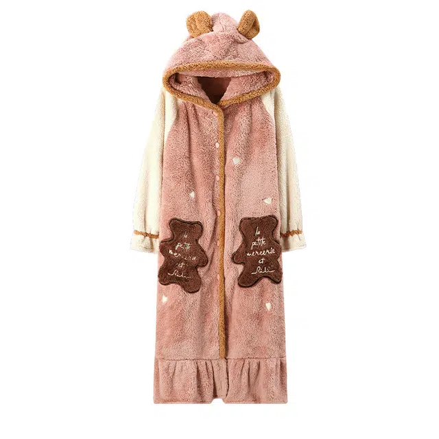 欧诗帛 加厚舒适保暖可外穿睡袍/浴袍 女款 粉色