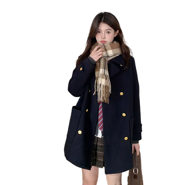 东鲸岁时记 学院风韩系翻领大衣 女款 绀色