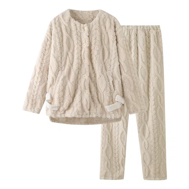 欧诗帛 休闲细腻亲肤长袖长裤冬季睡衣套装 女款 图片色