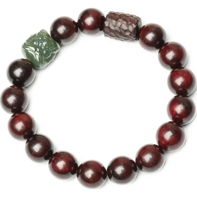 三檀小舍 国风国潮醒狮貔貅 霸气招财好运事业高升桃花开 高油高密文玩盘玩玻璃底 紫檀属 木作手串 男女同款情侣款