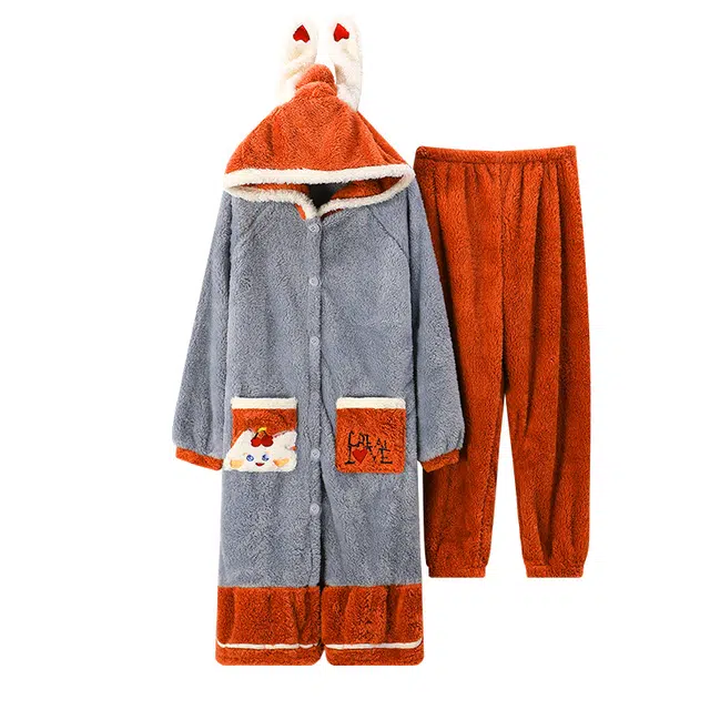 欧诗帛 加厚舒适保暖可外穿睡衣套装 女款 图色