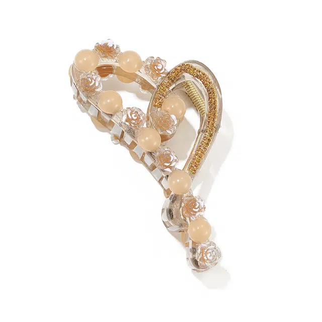 如花梦 气质百搭山茶花珠珠爱心后脑勺发量多鲨鱼夹子大号高级感 亚克力 发夹 女款