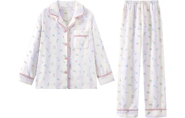 宫蝶 柔软舒适储温保暖长袖长裤睡衣套装 女款 粉色