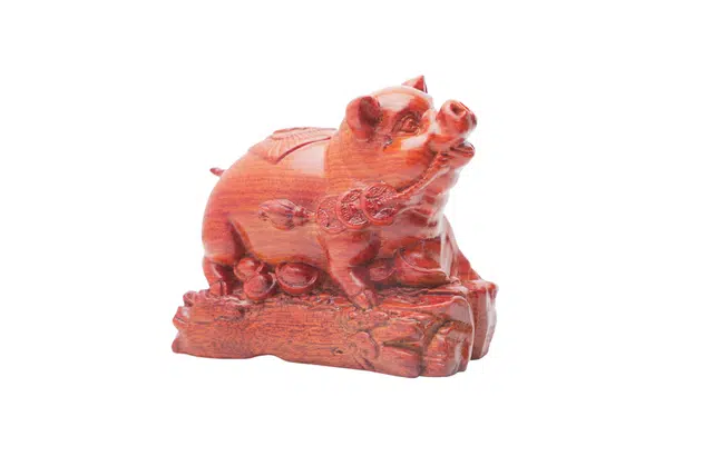 天纵 新中式国风转运纳福文玩潮件吉祥物  实木雕刻福气好运招财猪送礼 花梨木 木作摆件 男女同款情侣款